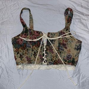 floral tie up corset top with zipper